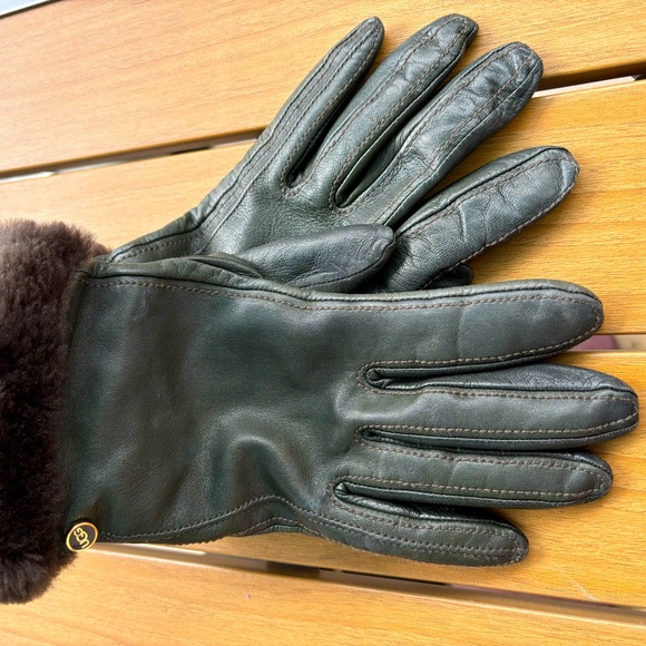 UGG Women's Leather gloves sheepskin collar & knit insert M Size - Picture 4 of 13